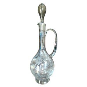 Vintage Floral Etched Romanian Crystal Decanter w/ Stopper